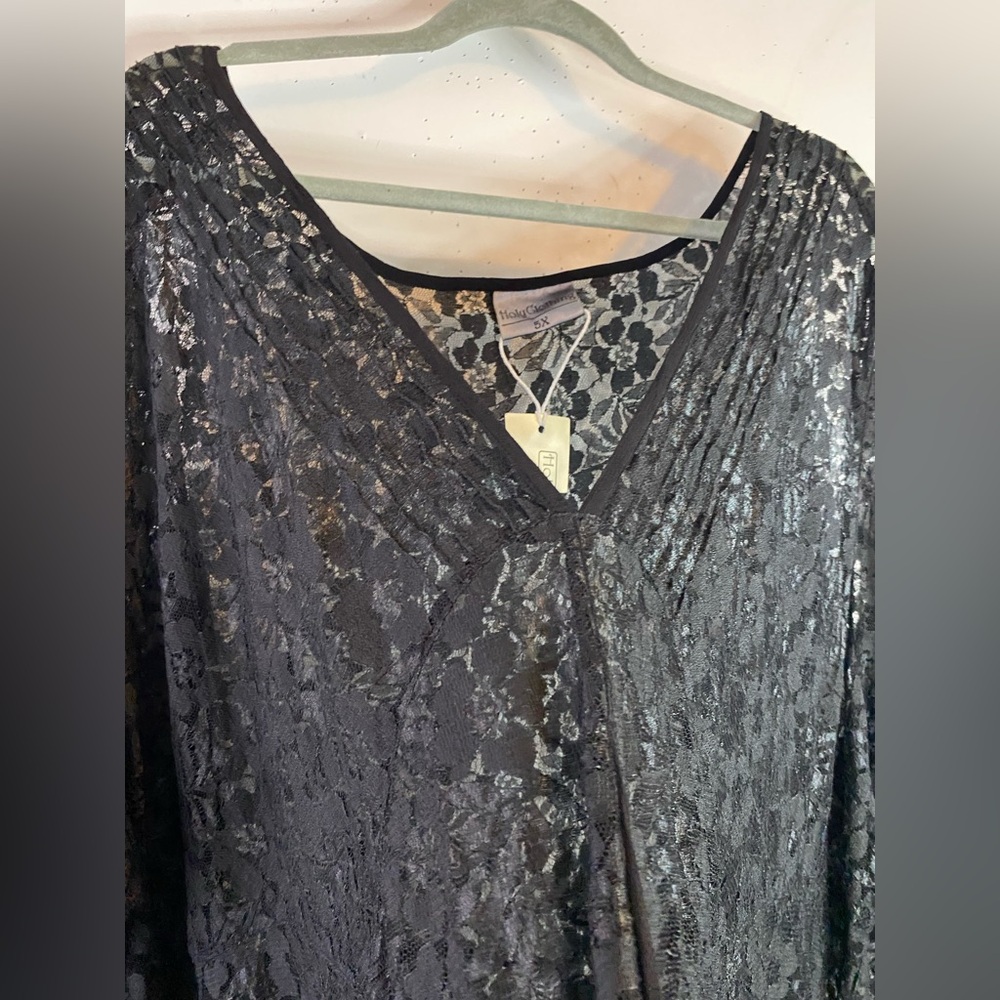HolyClothing Black Lace Maxi Dress 5X NWT Renaissance Goth Witchy Plus Size - Picture 4 of 16